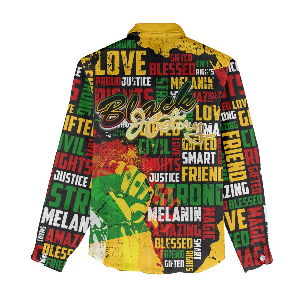 Black History Month Women Casual Shirt Strength Love and Justice Typography