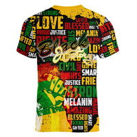 Black History Month Women V-Neck T-Shirt Strength Love and Justice Typography