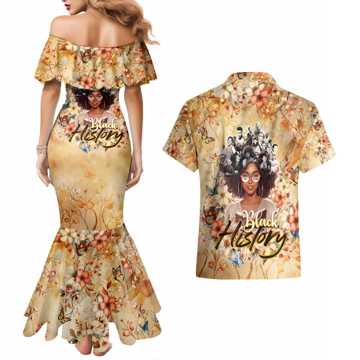 Black History My Roots Couples Matching Mermaid Dress and Hawaiian Shirt Civil Rights Leaders African Women