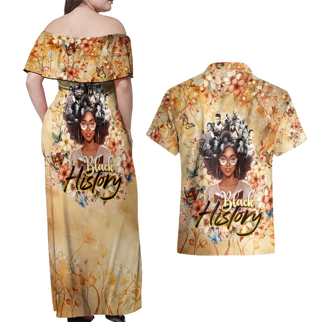 Black History My Roots Couples Matching Off Shoulder Maxi Dress and Hawaiian Shirt Civil Rights Leaders African Women