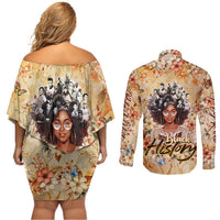 Black History My Roots Couples Matching Off Shoulder Short Dress and Long Sleeve Button Shirt Civil Rights Leaders African Women