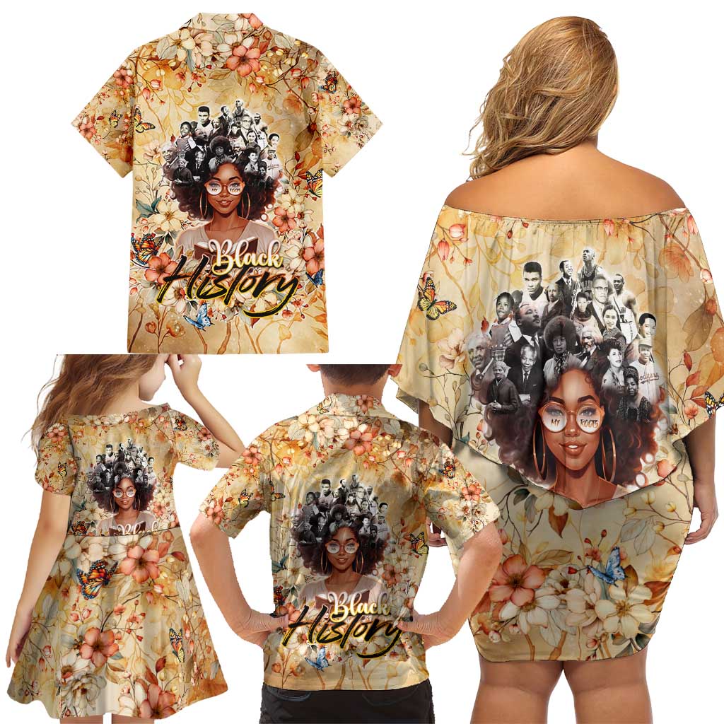 Black History My Roots Family Matching Off Shoulder Short Dress and Hawaiian Shirt Civil Rights Leaders African Women