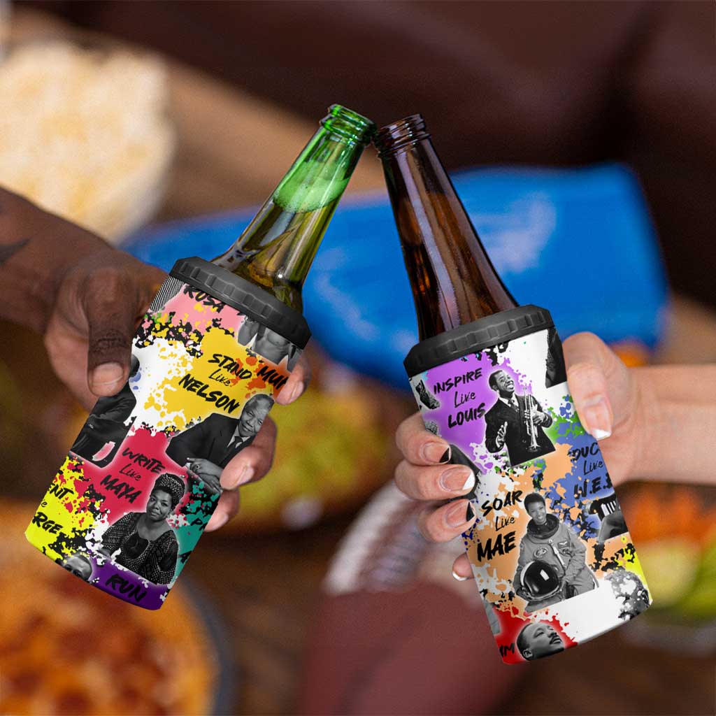 Black History Month 4 in 1 Can Cooler Tumbler African American Paint Splashes