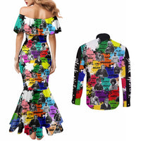 Black History Month Couples Matching Mermaid Dress and Long Sleeve Button Shirt African American Paint Splashes