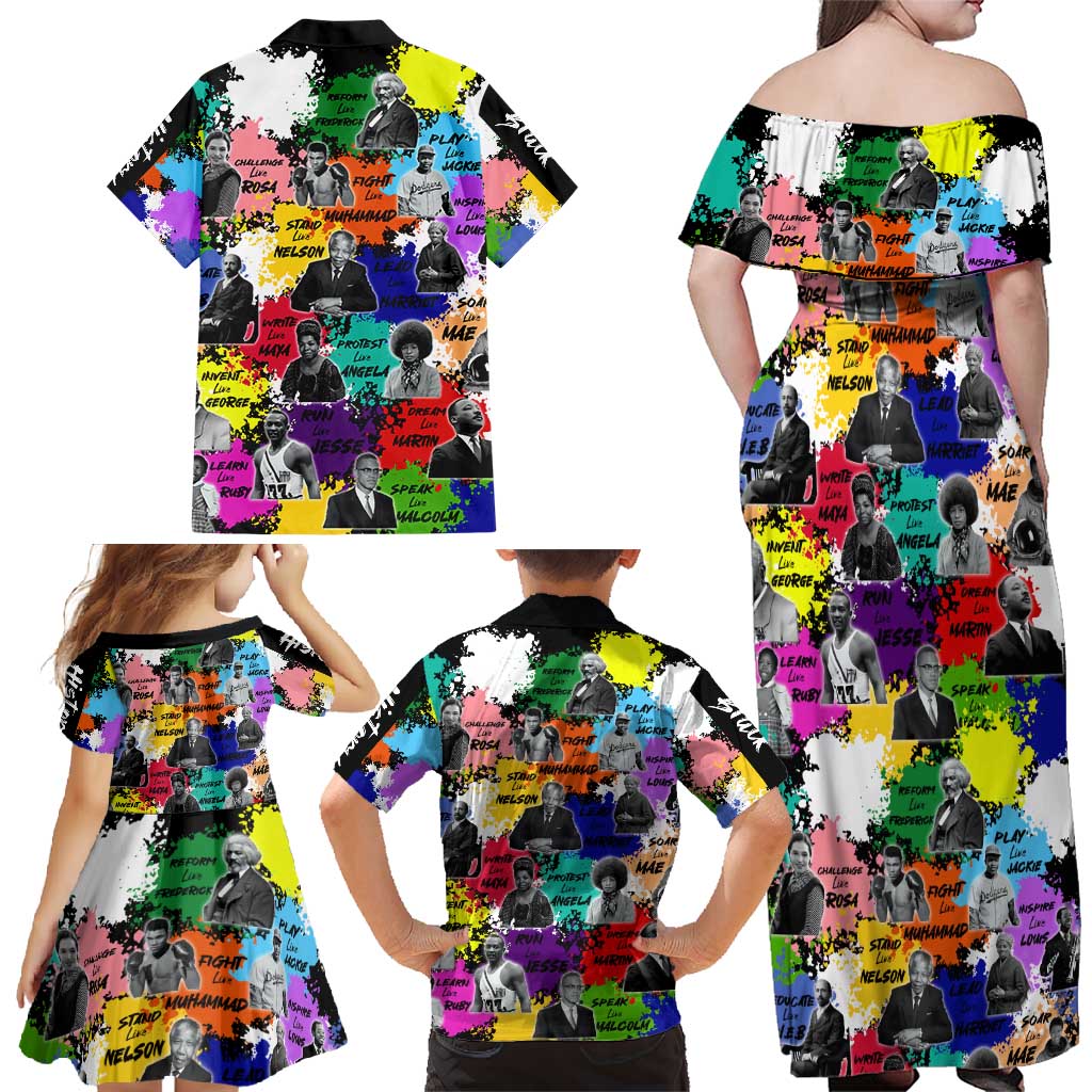 Black History Month Family Matching Off Shoulder Maxi Dress and Hawaiian Shirt African American Paint Splashes