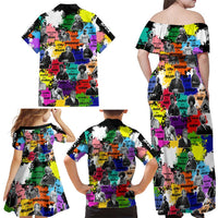Black History Month Family Matching Off Shoulder Maxi Dress and Hawaiian Shirt African American Paint Splashes