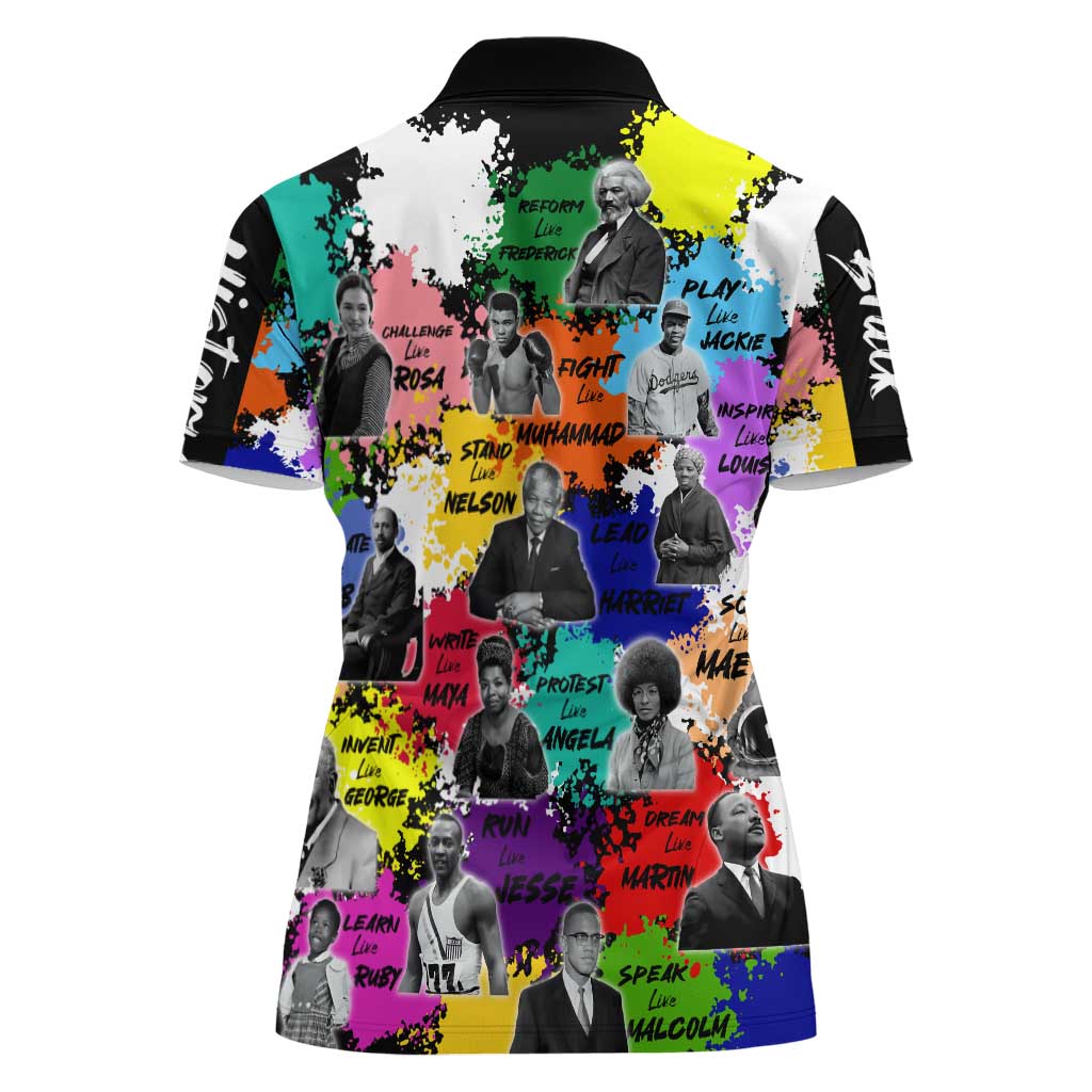Black History Month Women Polo Shirt African American Paint Splashes