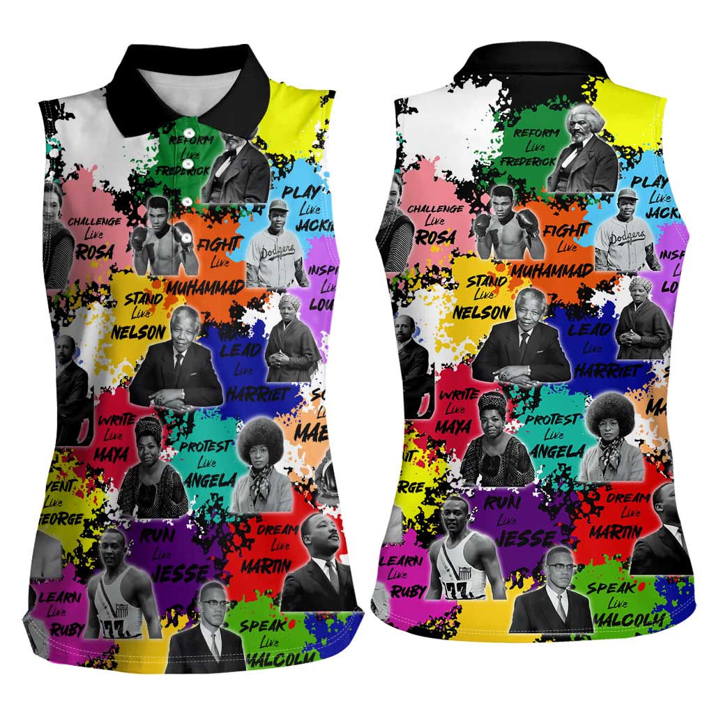 Black History Month Women Sleeveless Polo Shirt African American Paint Splashes