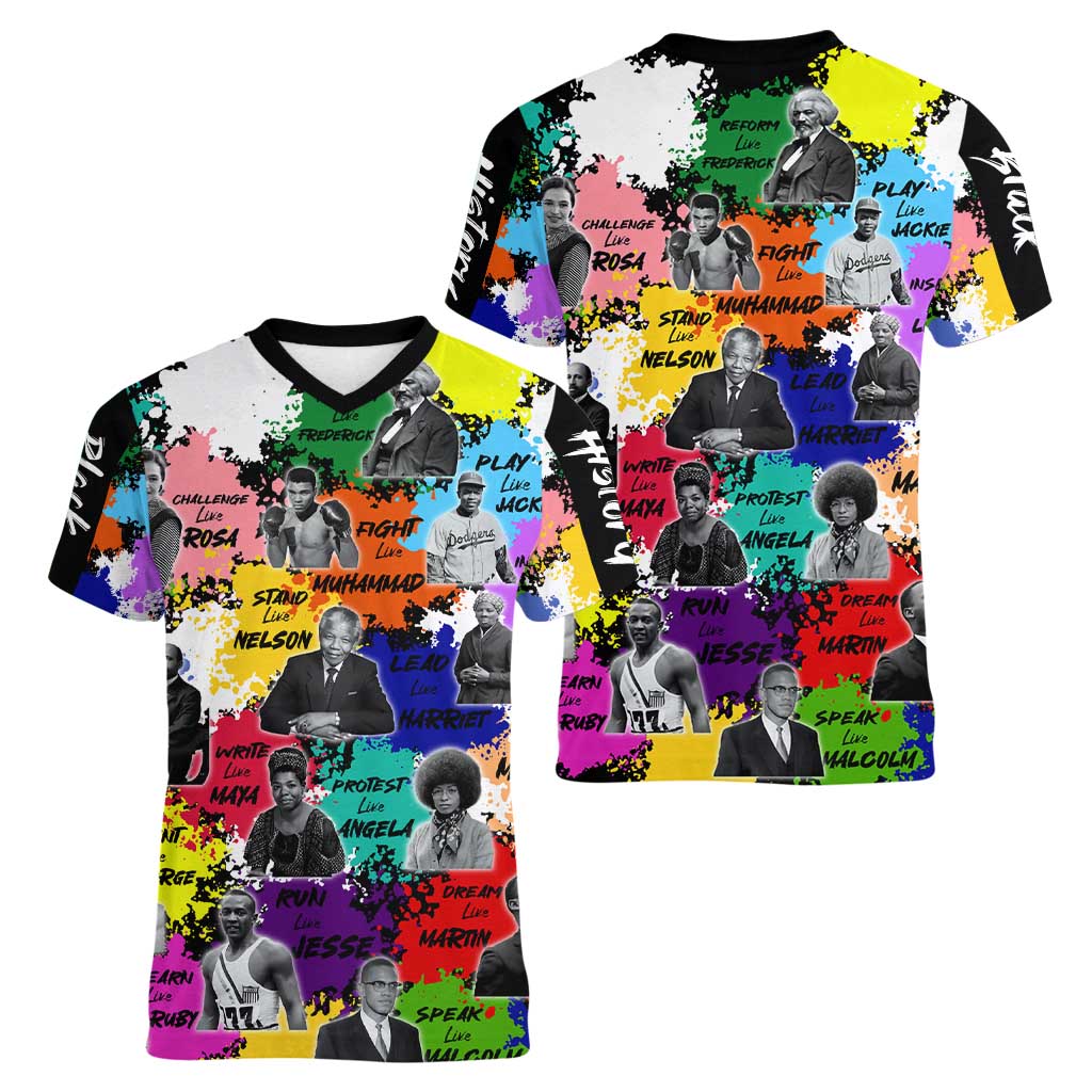 Black History Month Women V-Neck T-Shirt African American Paint Splashes