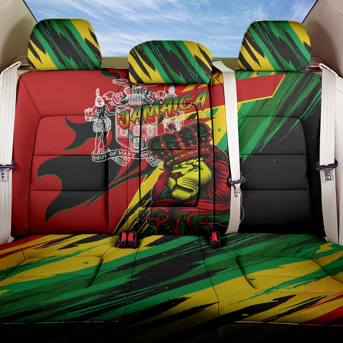 Jamaica Lion Back Car Seat Cover Coat Of Arms Rastafarianism
