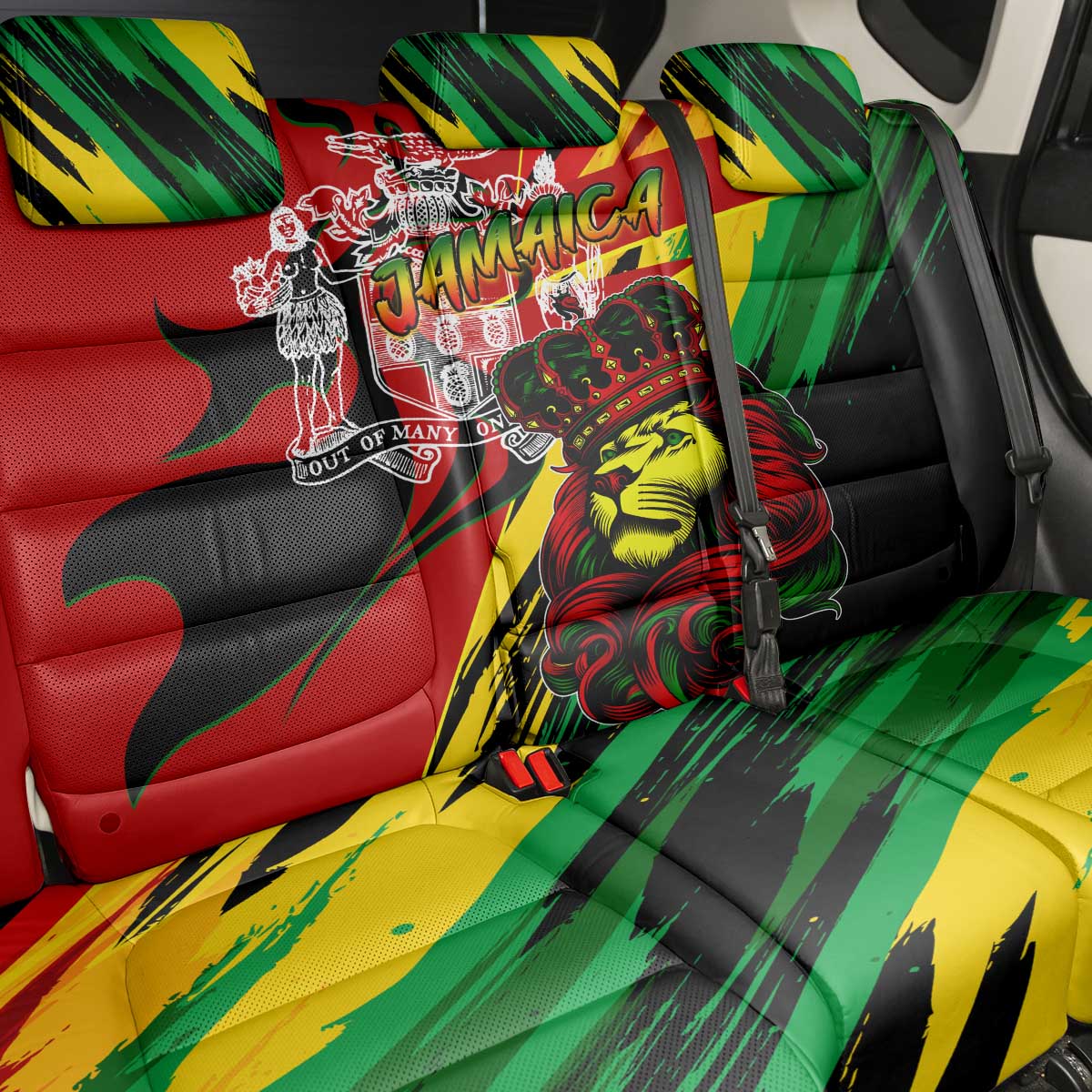 Jamaica Lion Back Car Seat Cover Coat Of Arms Rastafarianism