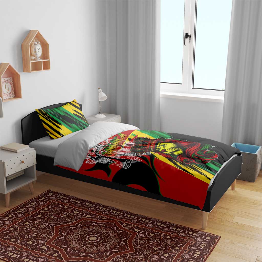 Jamaica Lion Bedding Set Coat Of Arms Rastafarianism