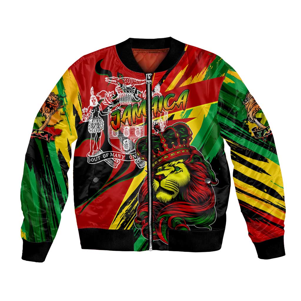 Jamaica Lion Bomber Jacket Coat Of Arms Rastafarianism