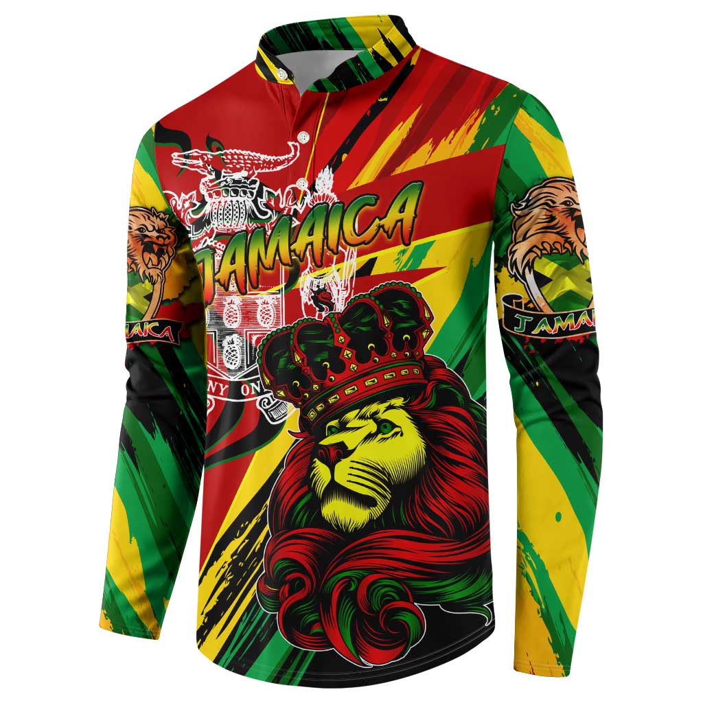 Jamaica Lion Button Sweatshirt Coat Of Arms Rastafarianism