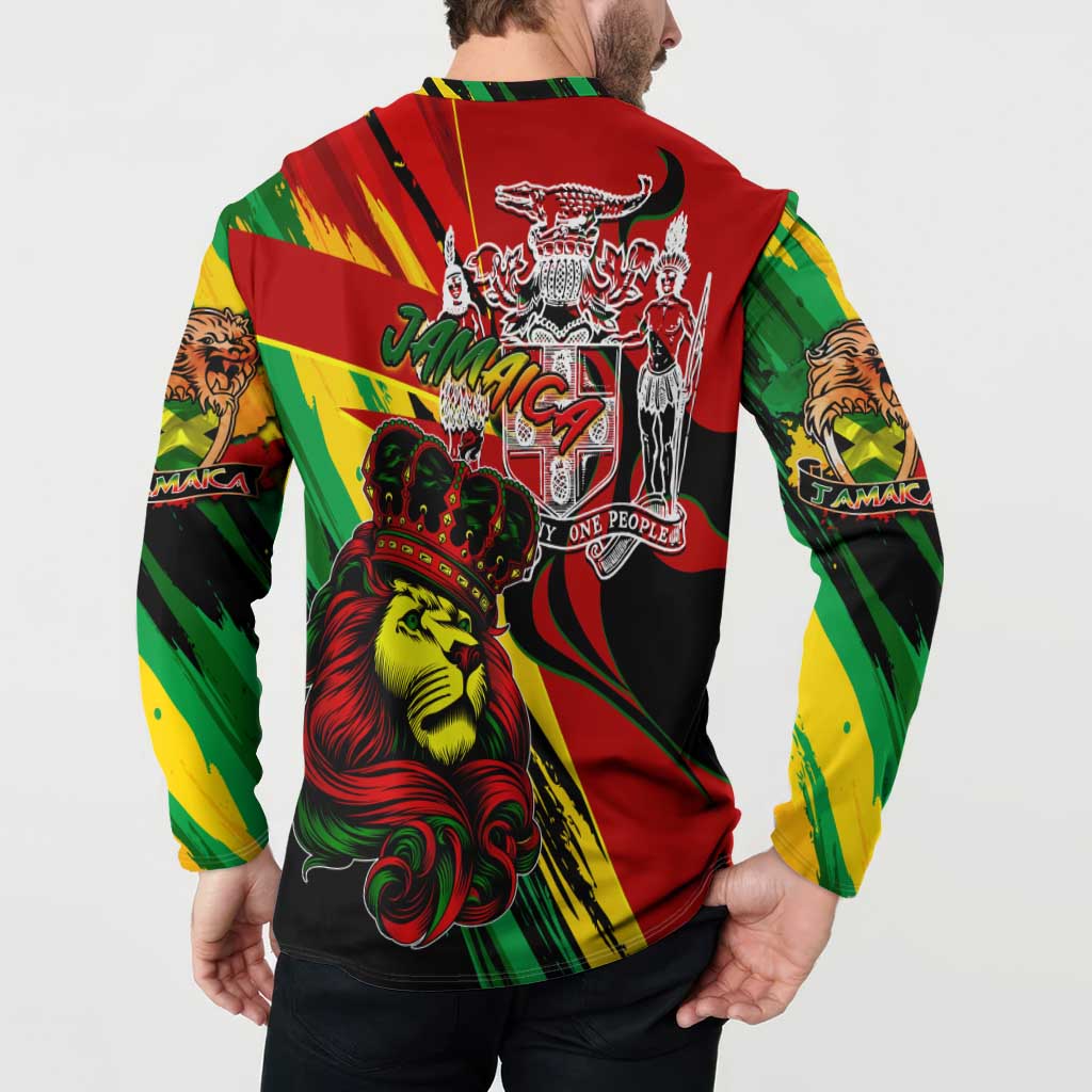Jamaica Lion Button Sweatshirt Coat Of Arms Rastafarianism