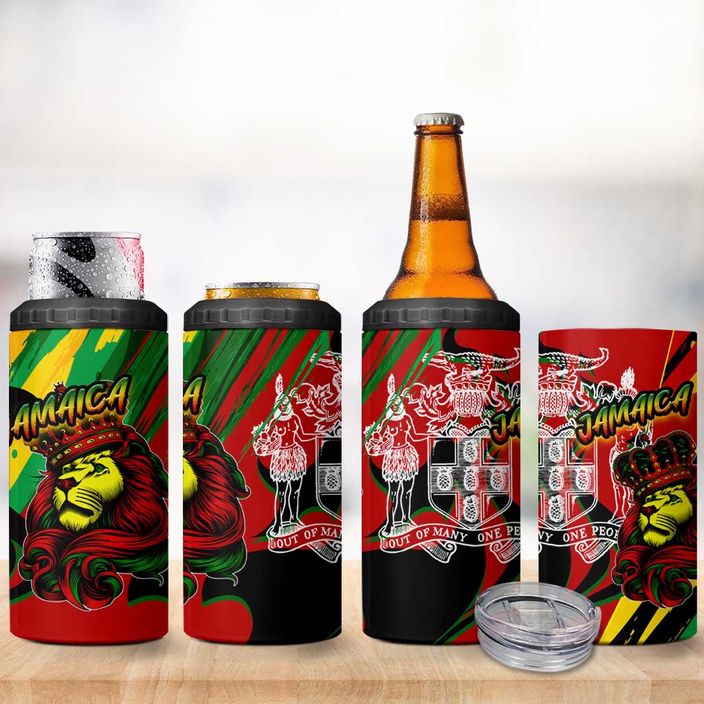 Jamaica Lion 4 in 1 Can Cooler Tumbler Coat Of Arms Rastafarianism