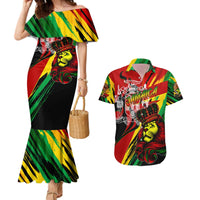 Jamaica Lion Couples Matching Mermaid Dress and Hawaiian Shirt Coat Of Arms Rastafarianism