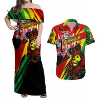 Jamaica Lion Couples Matching Off Shoulder Maxi Dress and Hawaiian Shirt Coat Of Arms Rastafarianism