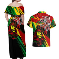 Jamaica Lion Couples Matching Off Shoulder Maxi Dress and Hawaiian Shirt Coat Of Arms Rastafarianism