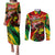 Jamaica Lion Couples Matching Puletasi and Long Sleeve Button Shirt Coat Of Arms Rastafarianism