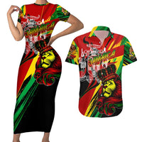Jamaica Lion Couples Matching Short Sleeve Bodycon Dress and Hawaiian Shirt Coat Of Arms Rastafarianism