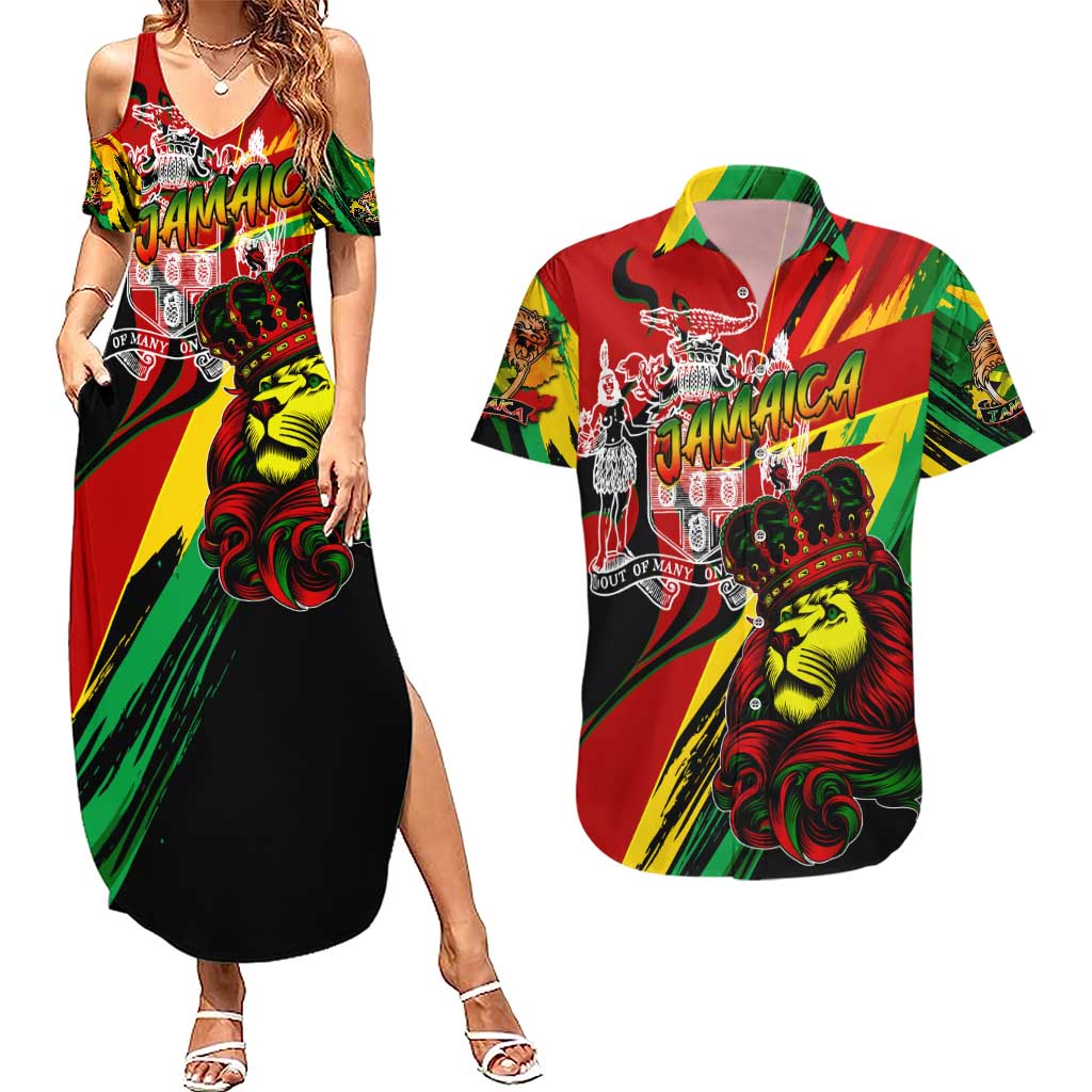 Jamaica Lion Couples Matching Summer Maxi Dress and Hawaiian Shirt Coat Of Arms Rastafarianism