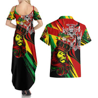 Jamaica Lion Couples Matching Summer Maxi Dress and Hawaiian Shirt Coat Of Arms Rastafarianism
