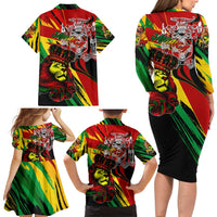 Jamaica Lion Family Matching Long Sleeve Bodycon Dress and Hawaiian Shirt Coat Of Arms Rastafarianism