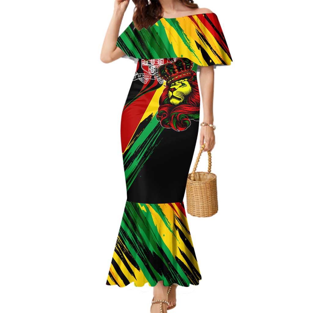 Jamaica Lion Family Matching Mermaid Dress and Hawaiian Shirt Coat Of Arms Rastafarianism