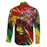 Jamaica Lion Family Matching Off The Shoulder Long Sleeve Dress and Hawaiian Shirt Coat Of Arms Rastafarianism