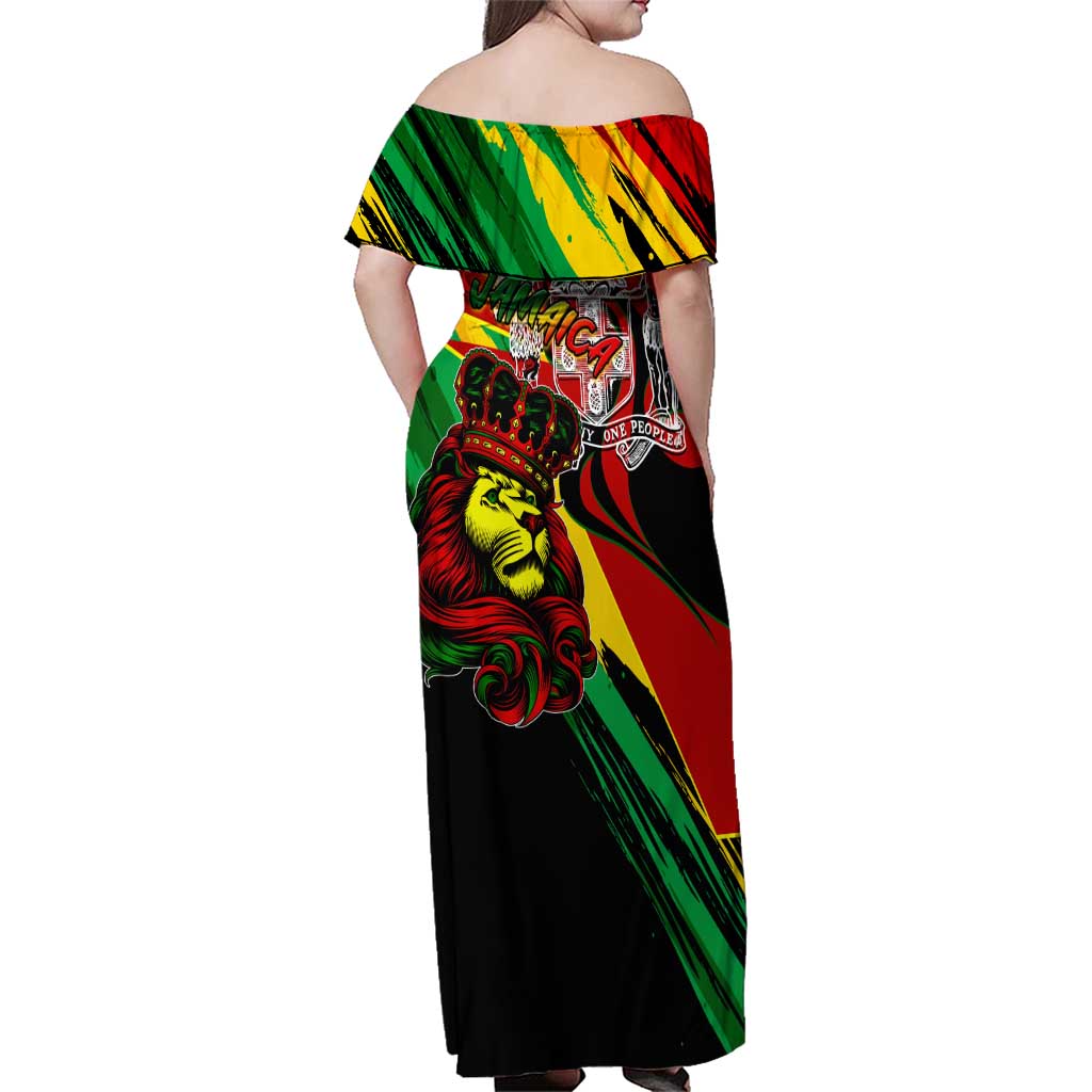 Jamaica Lion Family Matching Off Shoulder Maxi Dress and Hawaiian Shirt Coat Of Arms Rastafarianism