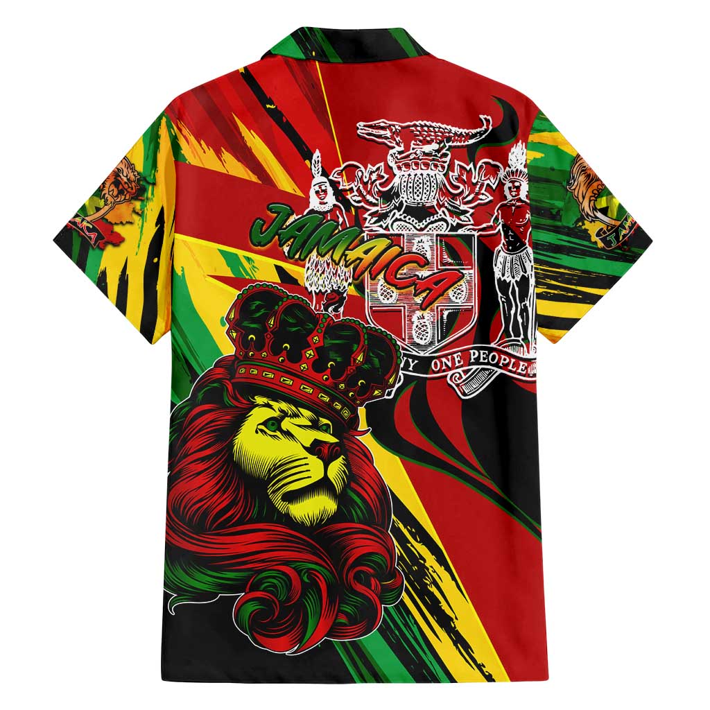 Jamaica Lion Family Matching Off Shoulder Short Dress and Hawaiian Shirt Coat Of Arms Rastafarianism