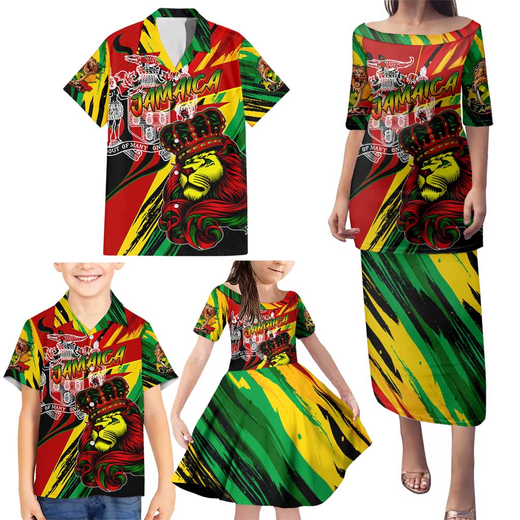 Jamaica Lion Family Matching Puletasi and Hawaiian Shirt Coat Of Arms Rastafarianism