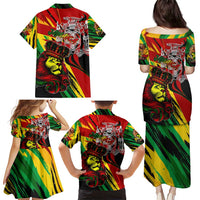 Jamaica Lion Family Matching Puletasi and Hawaiian Shirt Coat Of Arms Rastafarianism