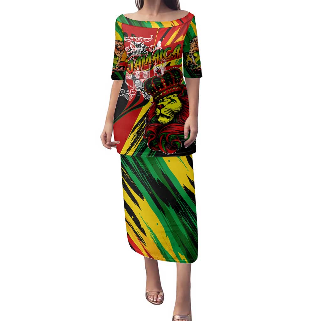 Jamaica Lion Family Matching Puletasi and Hawaiian Shirt Coat Of Arms Rastafarianism