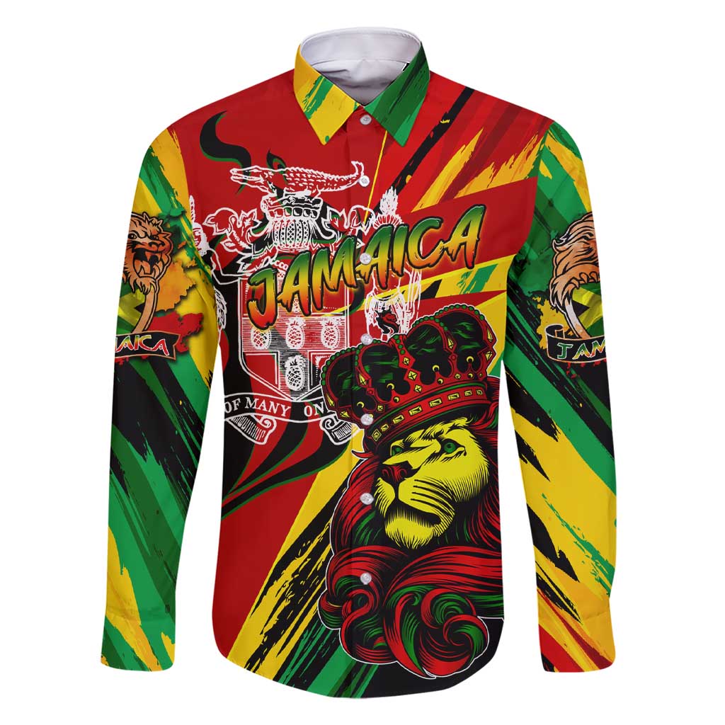 Jamaica Lion Family Matching Short Sleeve Bodycon Dress and Hawaiian Shirt Coat Of Arms Rastafarianism