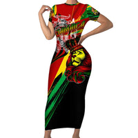 Jamaica Lion Family Matching Short Sleeve Bodycon Dress and Hawaiian Shirt Coat Of Arms Rastafarianism