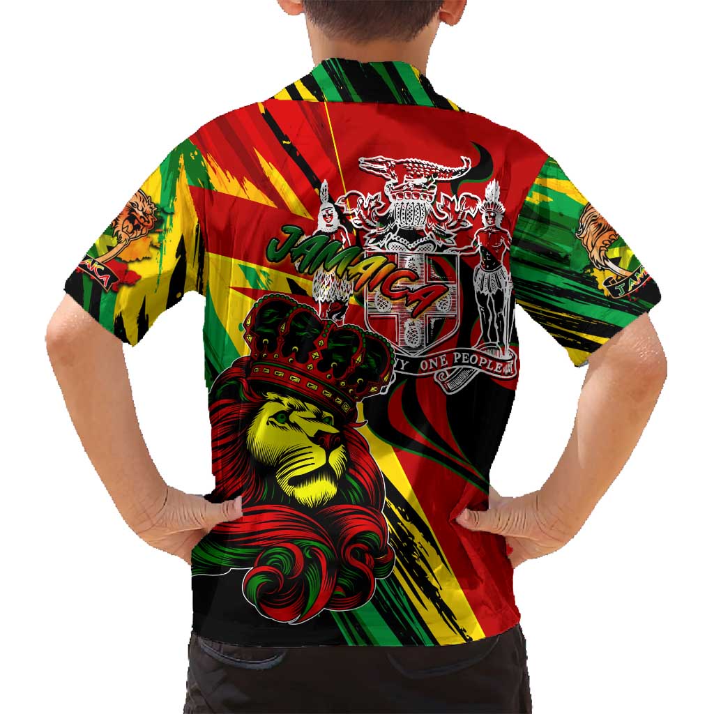 Jamaica Lion Family Matching Summer Maxi Dress and Hawaiian Shirt Coat Of Arms Rastafarianism
