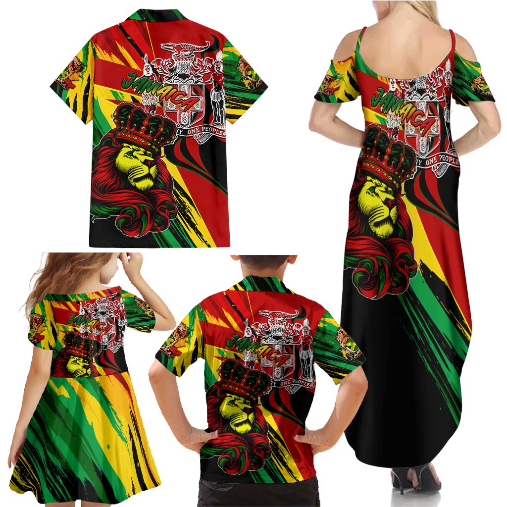 Jamaica Lion Family Matching Summer Maxi Dress and Hawaiian Shirt Coat Of Arms Rastafarianism