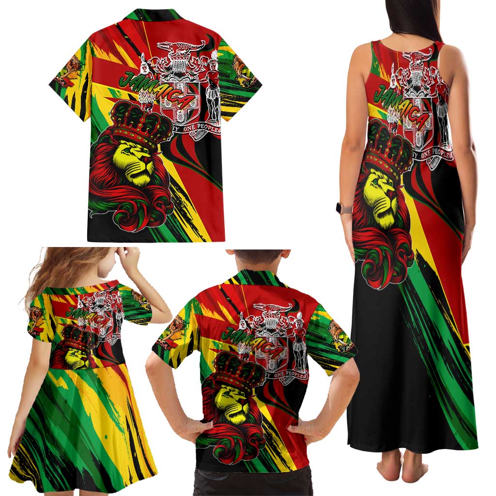 Jamaica Lion Family Matching Tank Maxi Dress and Hawaiian Shirt Coat Of Arms Rastafarianism
