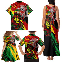 Jamaica Lion Family Matching Tank Maxi Dress and Hawaiian Shirt Coat Of Arms Rastafarianism