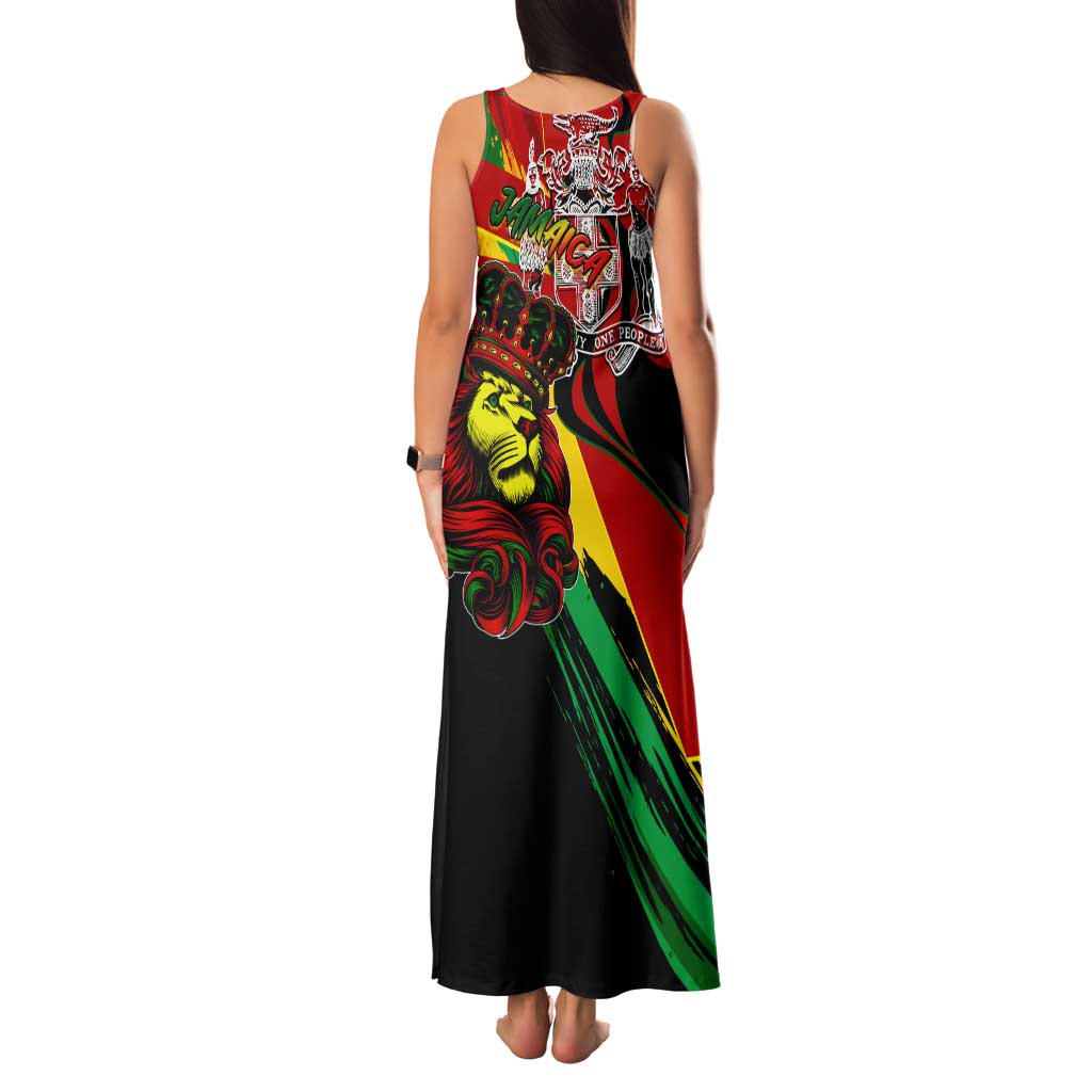 Jamaica Lion Family Matching Tank Maxi Dress and Hawaiian Shirt Coat Of Arms Rastafarianism