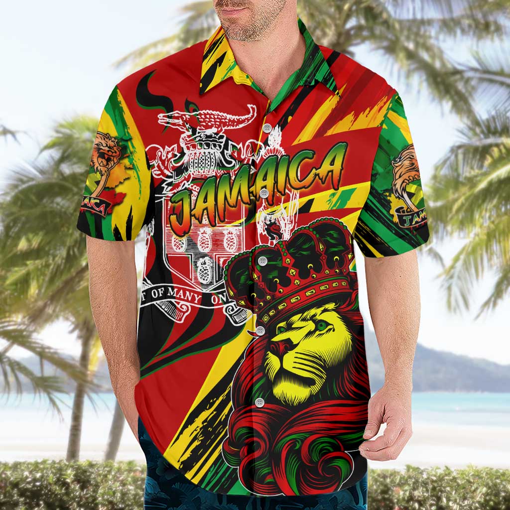 Jamaica Lion Hawaiian Shirt Coat Of Arms Rastafarianism