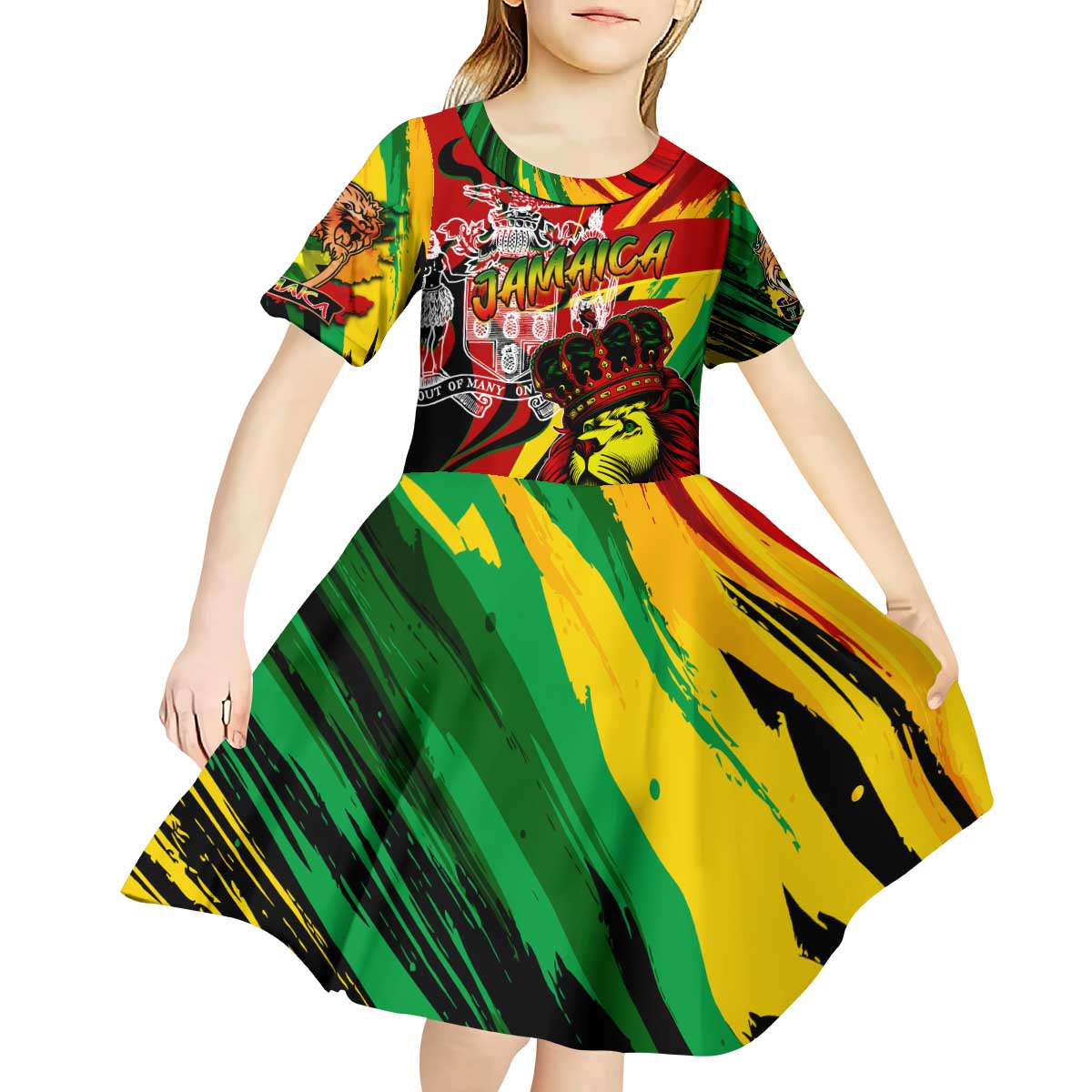 Jamaica Lion Kid Short Sleeve Dress Coat Of Arms Rastafarianism