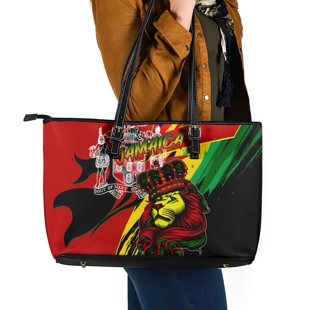 Jamaica Lion Leather Tote Bag Coat Of Arms Rastafarianism