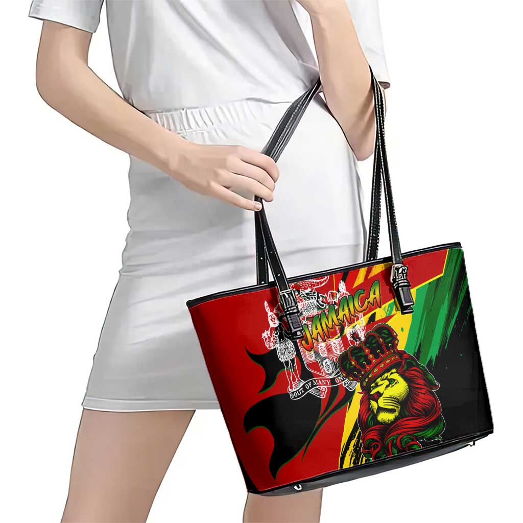 Jamaica Lion Leather Tote Bag Coat Of Arms Rastafarianism
