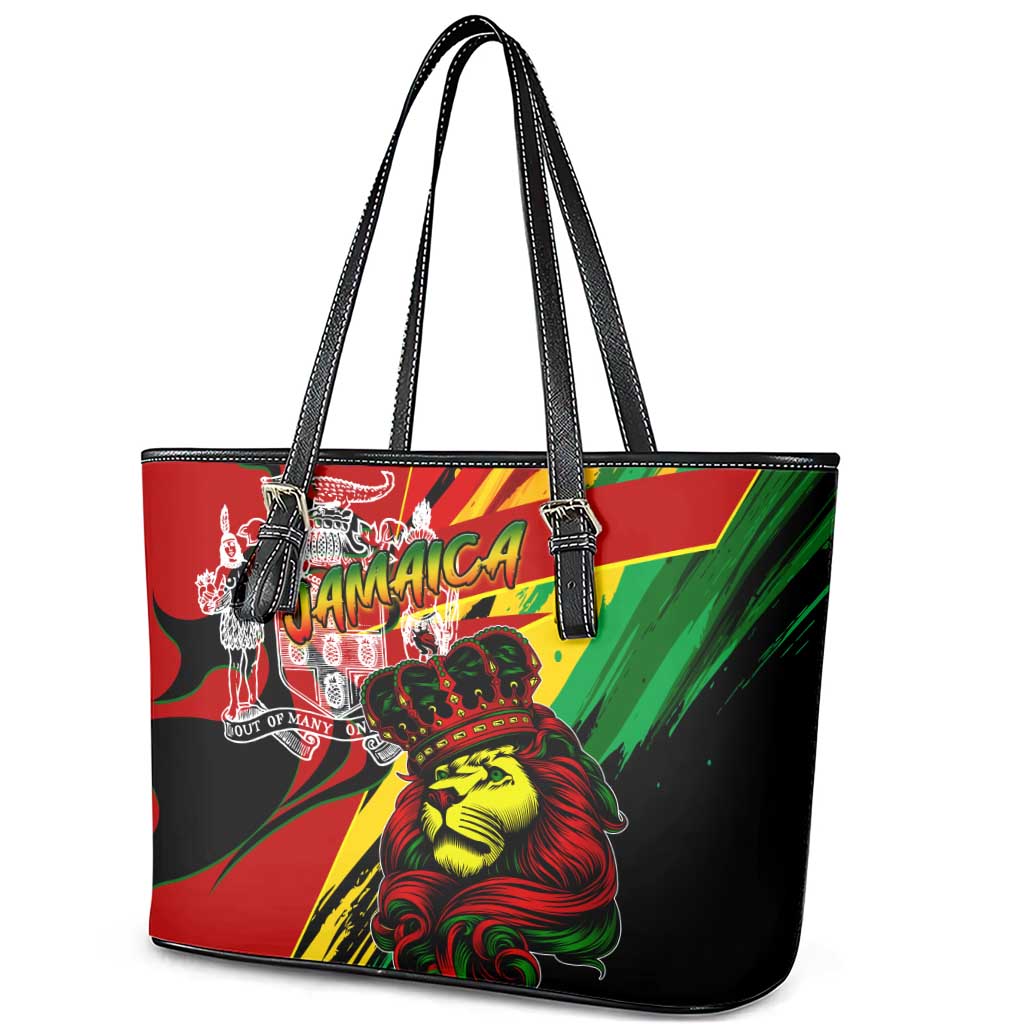 Jamaica Lion Leather Tote Bag Coat Of Arms Rastafarianism