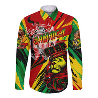 Jamaica Lion Long Sleeve Button Shirt Coat Of Arms Rastafarianism