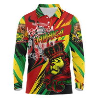 Jamaica Lion Long Sleeve Polo Shirt Coat Of Arms Rastafarianism