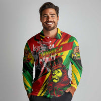 Jamaica Lion Long Sleeve Polo Shirt Coat Of Arms Rastafarianism